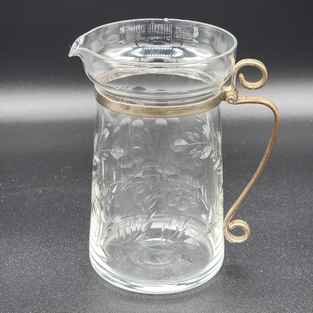 Elegant Minature Glass Pitcher with Brass Handle